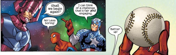 Captain America proposes a game of baseball.